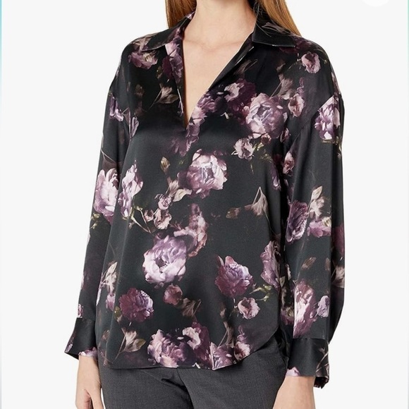 VINCE Night Garden Silk Floral Pullover V-Neck Blouse Size XXXL NEW - Picture 2 of 10